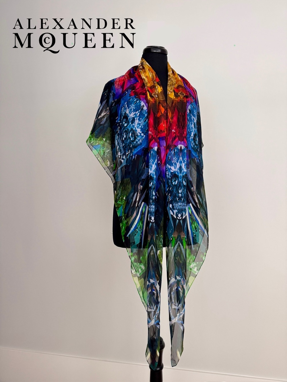 Alexander McQueen Crystal Skull Print Silk Chiffon Scarf
